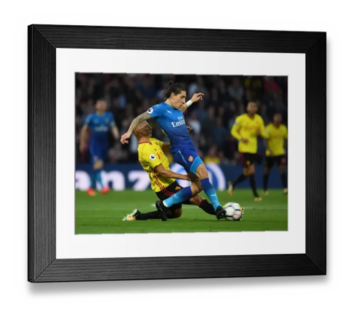 Framed Print : Clash at Vicarage Road: Bellerin vs. Richarlison in the Premier League Showdown