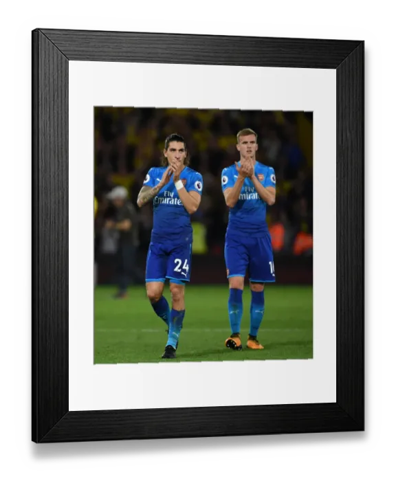 Framed Print : Arsenal Players Hector Bellerin and Rob Holding Celebrate Victory Against Watford, 2017-18 Premier League