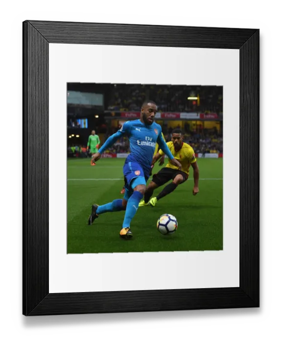 Framed Print : Clash at Vicarage Road: Lacazette vs. Mariappa - Watford vs. Arsenal, Premier League 2017-18