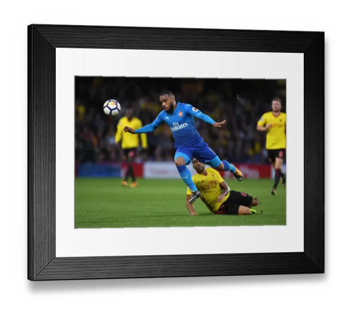 Framed Print : Alexandre Lacazette Outmaneuvers Adrian Mariappa: Watford vs Arsenal, Premier League 2017-18
