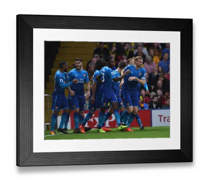 Framed Print : Mertesacker and Welbeck Celebrate Goal: Watford vs. Arsenal, Premier League 2017-18 Framed Print : Mertesacker and Welbeck Celebrate Goal: Watford vs. Arsenal, Premier League 2017-18