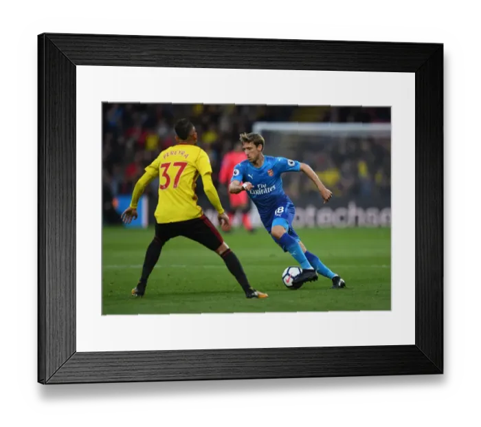 Framed Print : Monreal vs Pereyra: Clash at Vicarage Road - Arsenal vs Watford, Premier League 2017-18