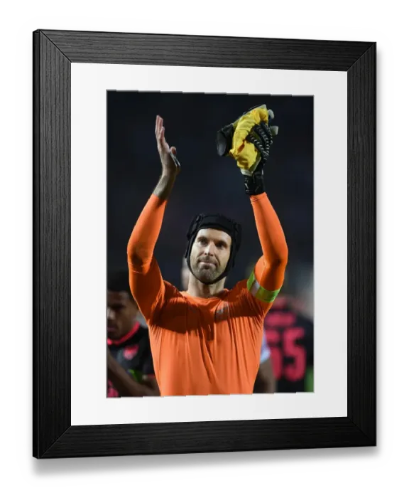Framed Print : Petr Cech Celebrates Europa League Victory with Arsenal Fans at Red Star Belgrade