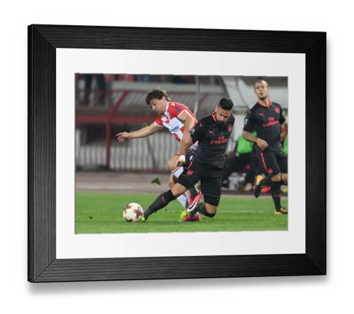 Framed Print : Giroud vs. Stojkovic: A Battle in the Europa League between Arsenal's Olivier Giroud and Red Star's Filip Stojkovic Framed Print : Giroud vs. Stojkovic: A Battle in the Europa League between Arsenal's Olivier Giroud and Red Star's Filip Stojkovic