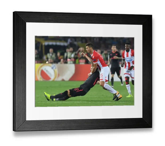 Framed Print : Clash of Titans: Olivier Giroud vs. Srdan Babic - Arsenal vs. Red Star Belgrade, Europa League Framed Print : Clash of Titans: Olivier Giroud vs. Srdan Babic - Arsenal vs. Red Star Belgrade, Europa League