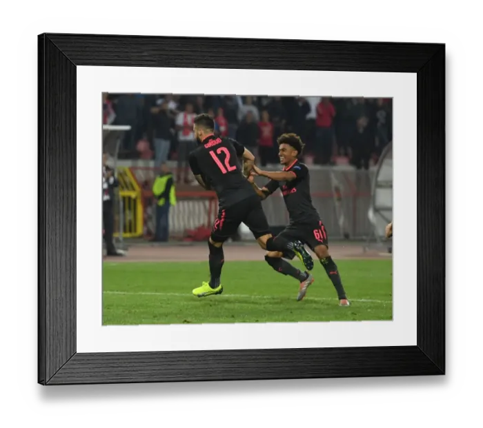 Framed Print : Arsenal's Olivier Giroud and Reiss Nelson Celebrate Goal in Europa League Match against Red Star Belgrade