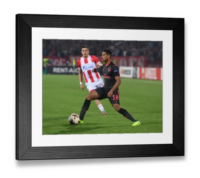 Framed Print : Marcus McGuane in Action: Arsenal vs. Red Star Belgrade, Europa League 2017-18