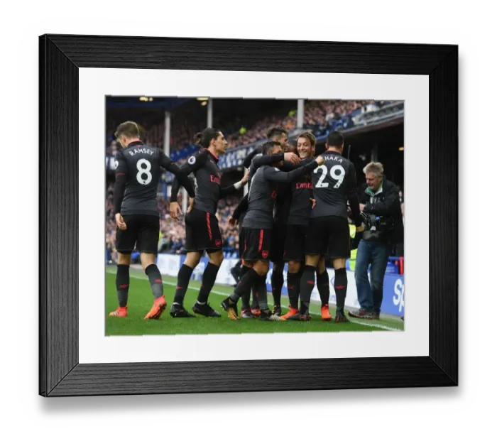 Framed Print : Ozil, Xhaka, Bellerin, and Sanchez Celebrate Arsenal's Goals Against Everton (2017-18) Framed Print : Ozil, Xhaka, Bellerin, and Sanchez Celebrate Arsenal's Goals Against Everton (2017-18)