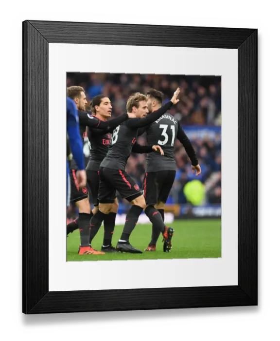 Framed Print : Monreal and Bellerin Celebrate First Goal: Everton vs. Arsenal, 2017-18 Premier League