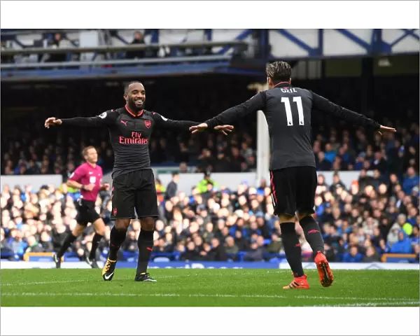 Lacazette and Ozil Celebrate Arsenal's Winning Goals Against Everton (2017-18)