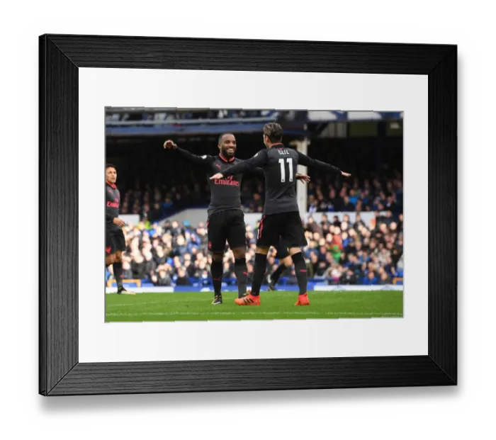 Framed Print : Arsenal Triumph: Lacazette and Ozil's Unforgettable Goals at Everton, 2017-18