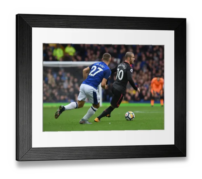 Framed Print : Clash of Midfield Maestros: Jack Wilshere vs. Nikola Vlasic - Everton vs. Arsenal, Premier League 2017-18