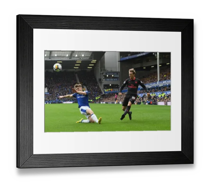Framed Print : Monreal vs Kenny: Intense Battle at Goodison Park - Everton vs Arsenal, Premier League 2017-18
