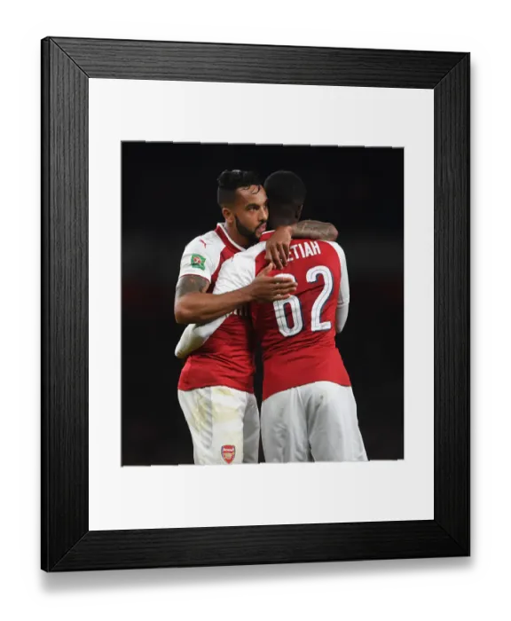 Framed Print : Arsenal: Theo Walcott Embraces Eddie Nketiah after Carabao Cup Victory over Norwich City (2017-18)