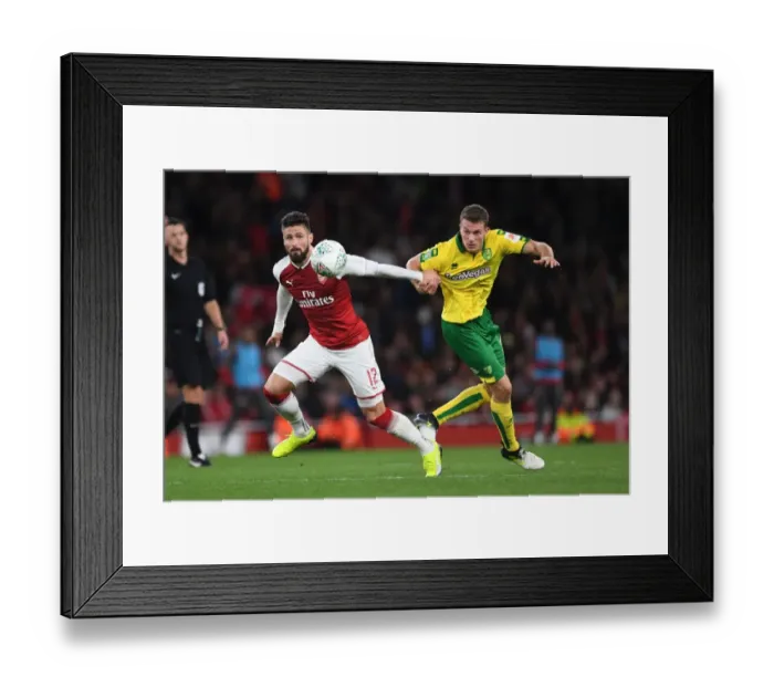 Framed Print : Giroud vs. Zimmermann: A Battle of Strength in the Carabao Cup Clash between Arsenal and Norwich