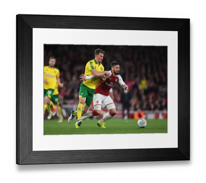 Framed Print : Giroud vs. Zimmermann: A Battle in the Carabao Cup Clash between Arsenal and Norwich