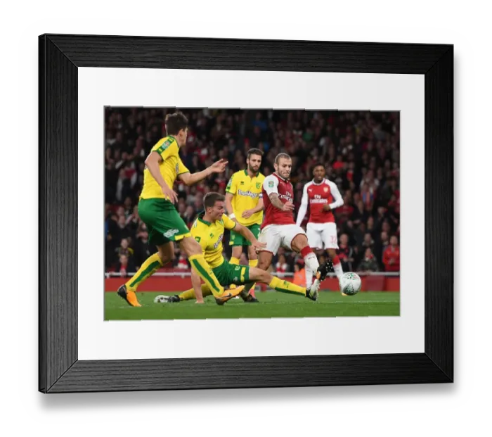 Framed Print : Jack Wilshere vs. Christoph Zimmermann: Intense Moment at the Emirates - Arsenal v Norwich Carabao Cup 2017-18