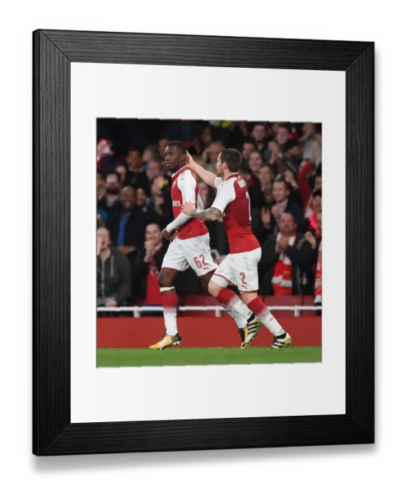 Framed Print : Arsenal's Eddie Nketiah and Mathieu Debuchy Celebrate Goal vs Norwich City (Carabao Cup 2017-18) Framed Print : Arsenal's Eddie Nketiah and Mathieu Debuchy Celebrate Goal vs Norwich City (Carabao Cup 2017-18)