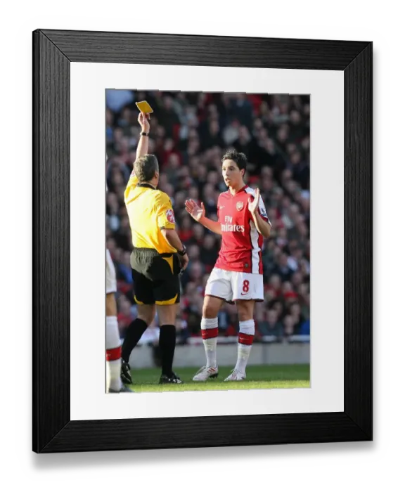 Framed Print : Samir Nasri (Arsenal) booked by referee Alan Wiley Framed Print : Samir Nasri (Arsenal) booked by referee Alan Wiley