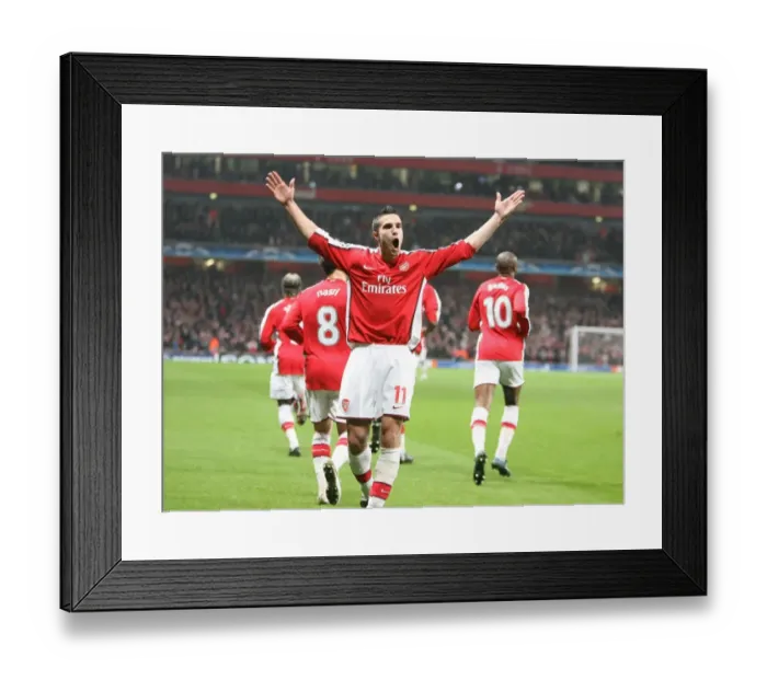 Framed Print : Van Persie's Euphoric Goal: Arsenal Takes 1-0 Lead Over AS Roma in Champions League