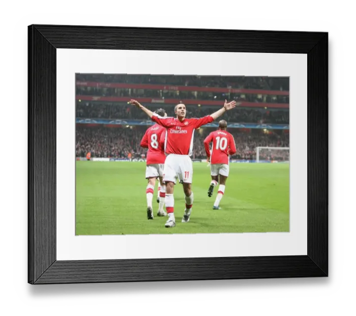 Framed Print : Van Persie's Euphoric Goal: Arsenal's 1-0 Lead in Champions League vs AS Roma