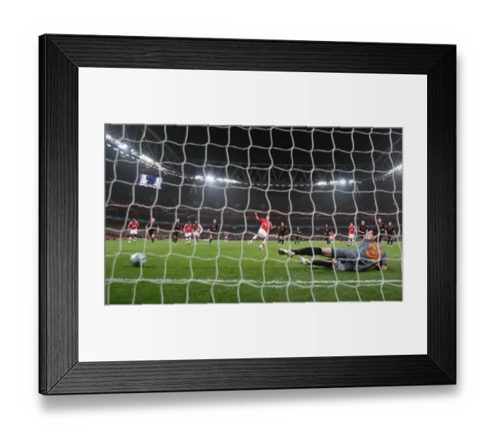 Framed Print : Van Persie Scores Penalty: Arsenal Leads AS Roma 1-0 in Champions League