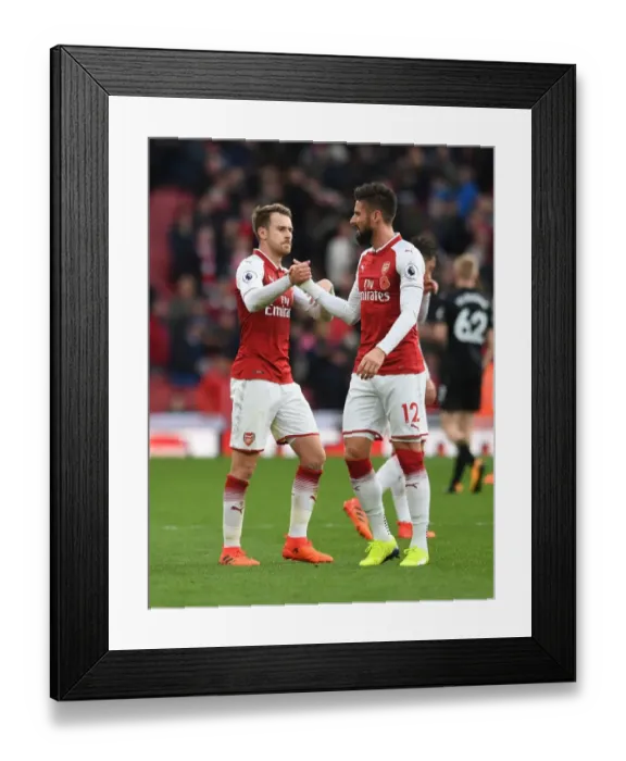 Framed Print : Arsenal: Ramsey and Giroud Share a Moment after Arsenal's Victory over Swansea City