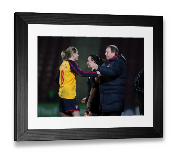 Framed Print : Kelly Smith's Emotional Farewell: Celebrating Victory with Manager Akers in Arsenal Ladies FA Premier League Cup Final Framed Print : Kelly Smith's Emotional Farewell: Celebrating Victory with Manager Akers in Arsenal Ladies FA Premier League Cup Final
