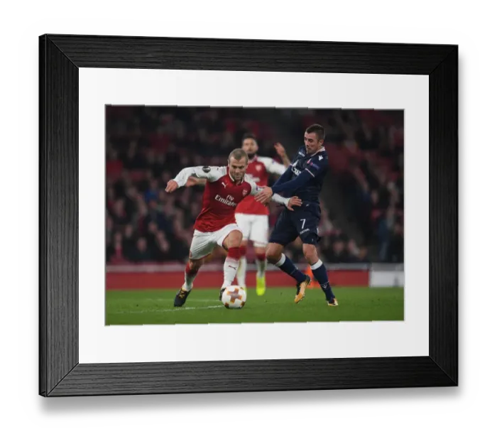 Framed Print : Clash of Midfield Titans: Jack Wilshere vs. Nenad Krsticic - Arsenal's Europa League Battle Framed Print : Clash of Midfield Titans: Jack Wilshere vs. Nenad Krsticic - Arsenal's Europa League Battle