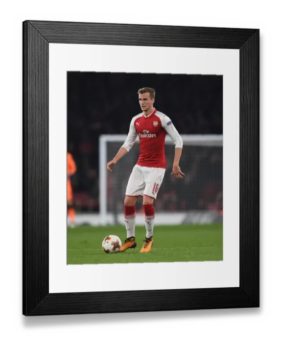 Framed Print : Rob Holding in Action for Arsenal against Red Star Belgrade, UEFA Europa League 2017-18