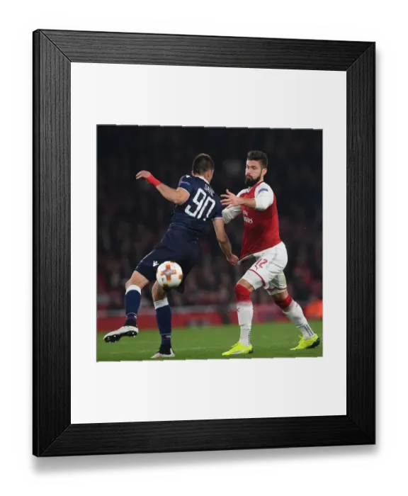 Framed Print : Clash of Titans: Olivier Giroud vs Vujadin Savic - Arsenal FC vs Crvena Zvezda, UEFA Europa League Framed Print : Clash of Titans: Olivier Giroud vs Vujadin Savic - Arsenal FC vs Crvena Zvezda, UEFA Europa League