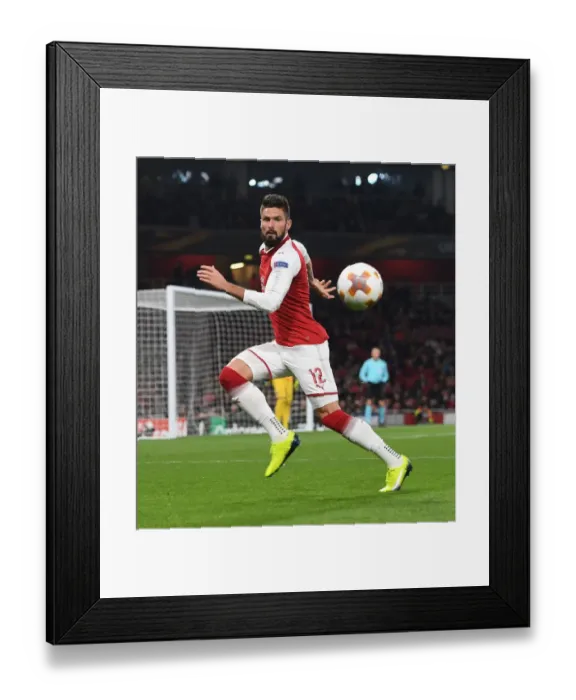 Framed Print : Olivier Giroud: Arsenal's Europa League Hero in Action against Red Star Belgrade