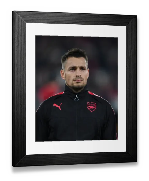 Framed Print : Arsenal FC vs Crvena Zvezda: Mathieu Debuchy's Pre-Match Focus