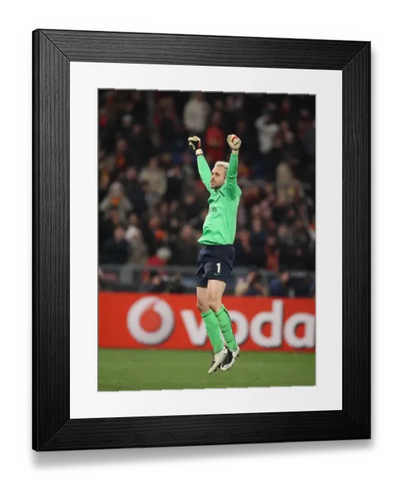 Framed Print : Manuel Almunia's Euphoric Moment: Arsenal's UEFA Champions League Victory over AS Roma (2009) Framed Print : Manuel Almunia's Euphoric Moment: Arsenal's UEFA Champions League Victory over AS Roma (2009)