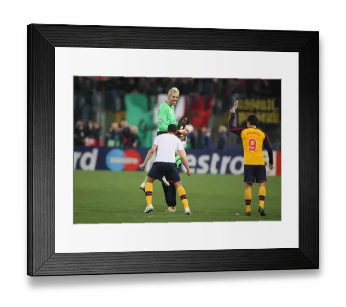 Framed Print : Arsenal Triumph in Thrilling UEFA Champions League Penalty Shootout: Almunia, Eboue, Denilson, and Eduardo Celebrate Framed Print : Arsenal Triumph in Thrilling UEFA Champions League Penalty Shootout: Almunia, Eboue, Denilson, and Eduardo Celebrate