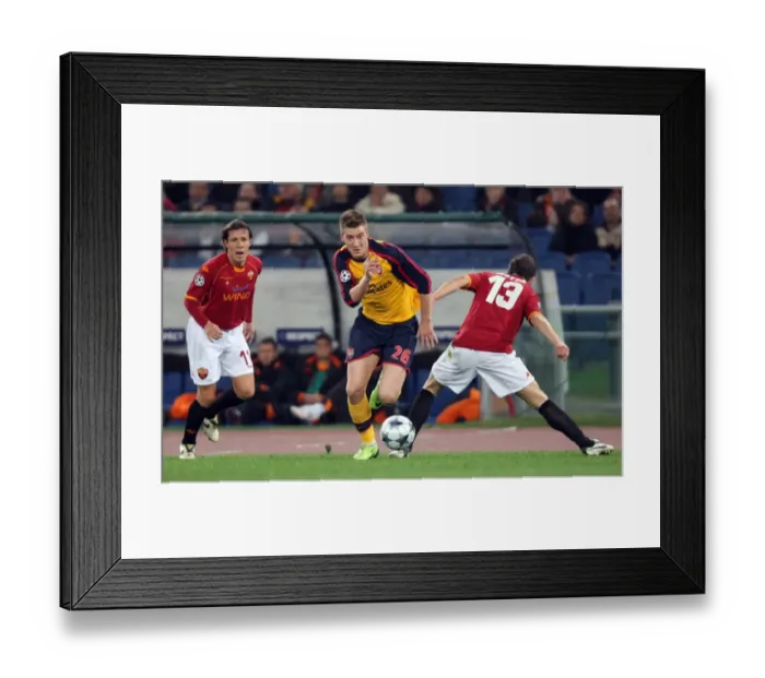 Framed Print : Nicklas Bendtner (Arsenal) Rodrigo Taddei and Marco Motta (Roma)