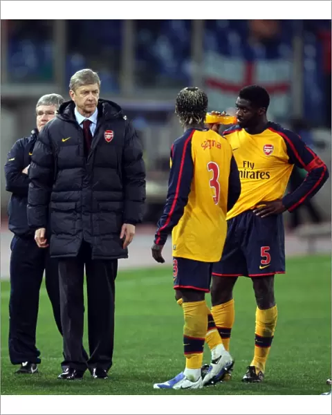 Arsene Wenger the Arsenal manager with Bacary Sagna
