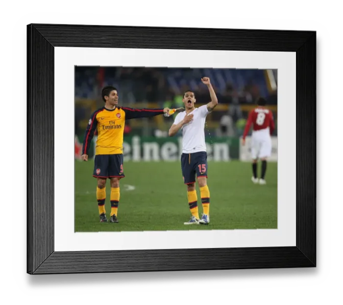 Framed Print : Denilson & Eduardo (Arsenal) celebrate after the match Framed Print : Denilson & Eduardo (Arsenal) celebrate after the match
