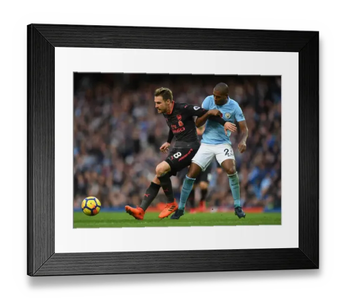 Framed Print : Clash of Midfield Titans: Ramsey vs. Fernandinho - Manchester City vs. Arsenal, Premier League 2017-18