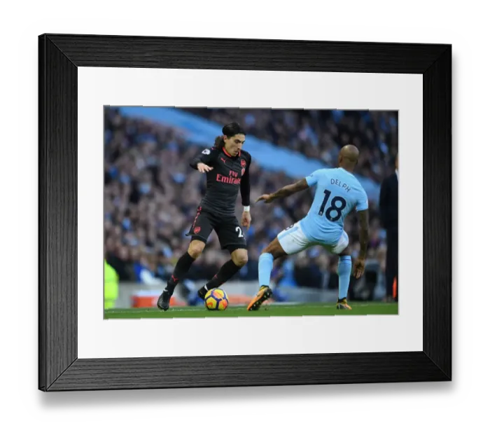 Framed Print : Bellerin vs Delph: Clash of the Wings in Manchester City vs Arsenal Premier League Showdown