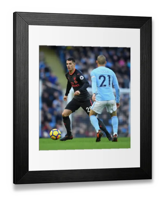 Framed Print : Granit Xhaka: Battle at Etihad Stadium, Premier League 2017-18