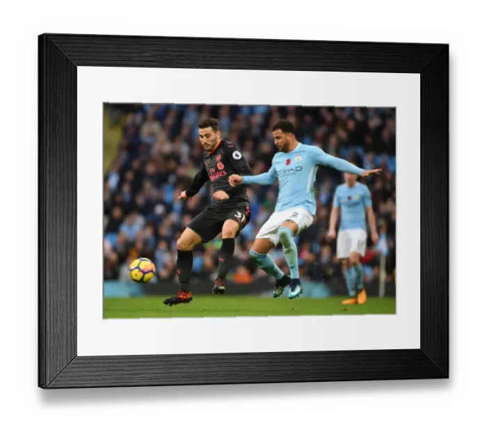 Framed Print : Kolasinac vs. Walker: Premier League Showdown - A Footballing Battle at Etihad