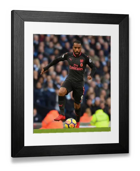 Framed Print : Alex Lacazette vs. Manchester City: Premier League Clash 2017-18 Framed Print : Alex Lacazette vs. Manchester City: Premier League Clash 2017-18