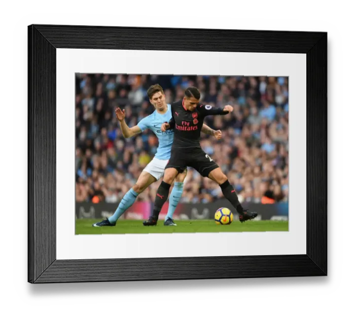 Framed Print : Xhaka vs Stones: Battle in the Midfield - Manchester City vs Arsenal, Premier League 2017-18
