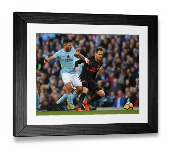 Framed Print : Clash of Titans: Ramsey vs. Aguero - Manchester City vs. Arsenal, Premier League 2017-18