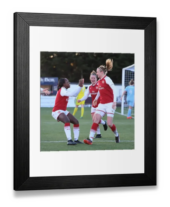 Framed Print : Arsenal Women's Triumph: Quinn, Carter, Mitchell Celebrate Goal vs. Sunderland (2017-18)