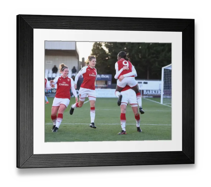 Framed Print : Arsenal Women Celebrate Goal: Quinn, Carter, Janssen, Mitchell vs. Sunderland (2017-18)