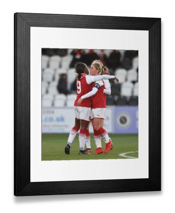 Framed Print : Arsenal Women's Super League Victory: Nobbs and Carter Celebrate Goals Against Sunderland