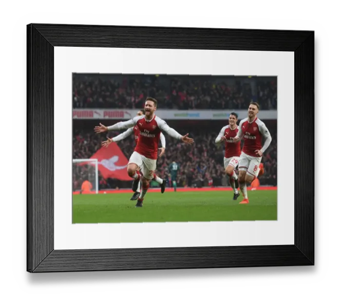 Framed Print : Mustafi and Ramsey's Unforgettable Goal Celebration: Arsenal's Victory Moment vs. Tottenham (2017-18)