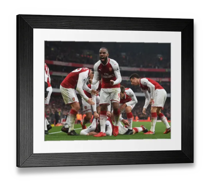 Framed Print : Alexis Lacazette Celebrates Shkodran Mustafi's Goal: Arsenal vs. Tottenham, Premier League 2017-18 Framed Print : Alexis Lacazette Celebrates Shkodran Mustafi's Goal: Arsenal vs. Tottenham, Premier League 2017-18